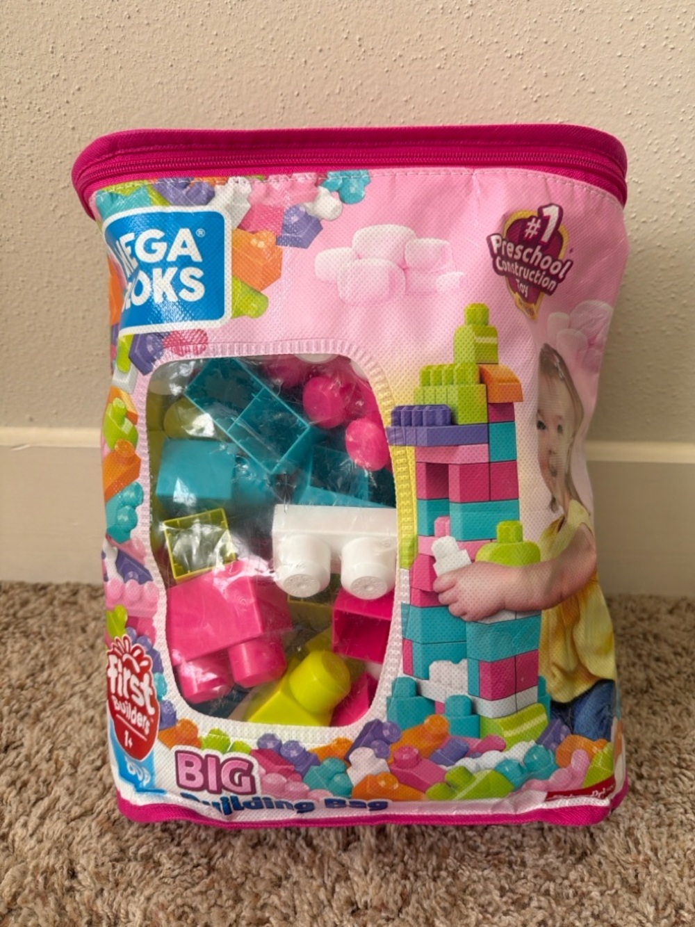 First Builders Big Building Bag - Pink. 
80 pieces